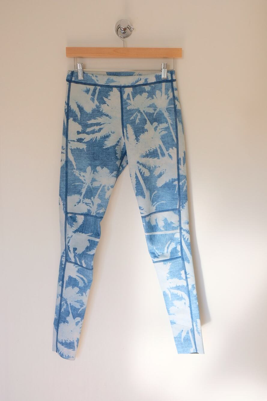Billabong Surf Capsule Neoprene Surf Leggings Women 6 Palm Print Denim Look Blue